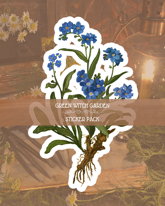 Green Witch Garden Sticker Pack | Vinyl Stickers | Waterproof Glossy Finish